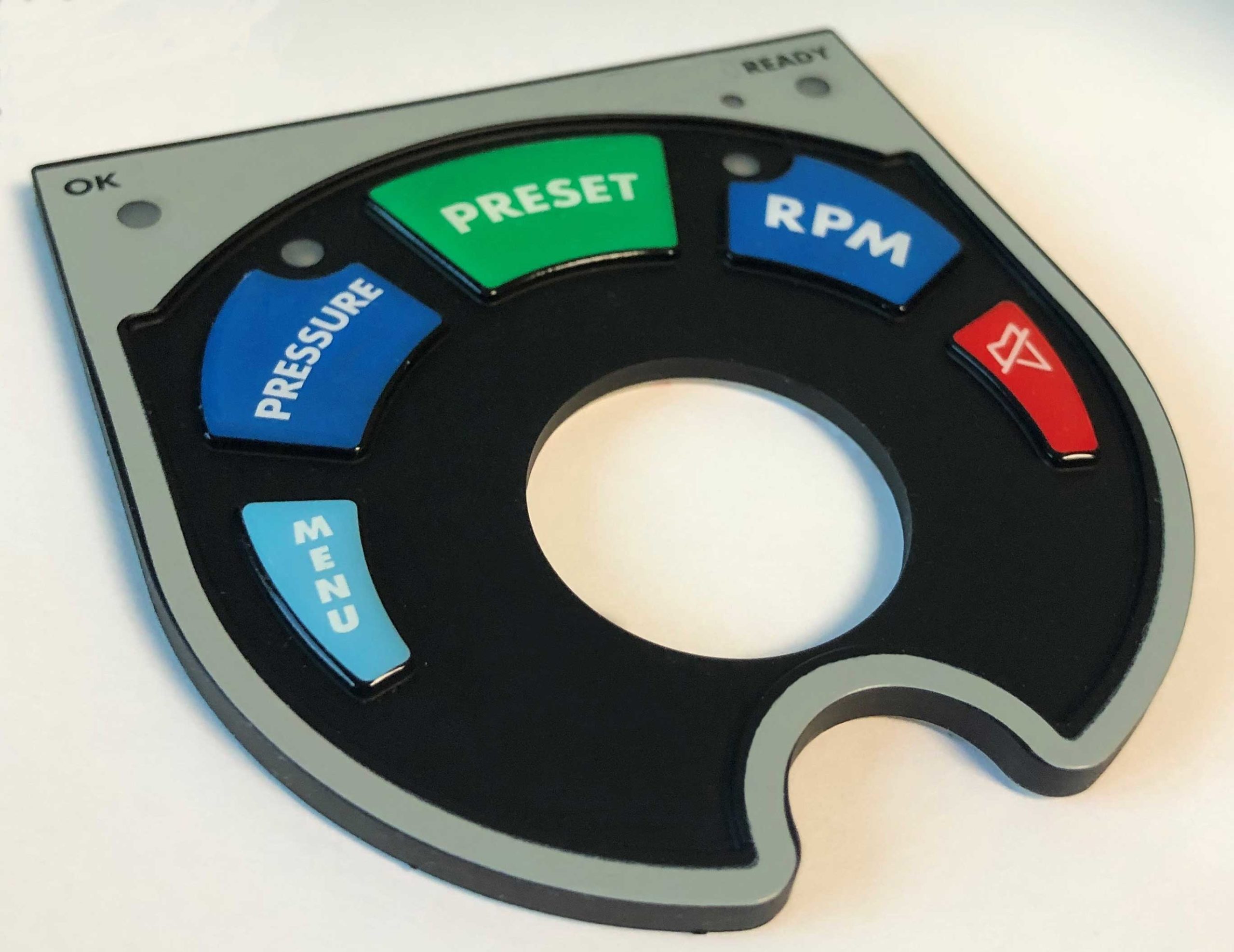 Molded rubber keypad: PCB based with domes and LED indicator; UV resistant keys; hot bar soldered tail; 100% environmentally sealed as a standalone part